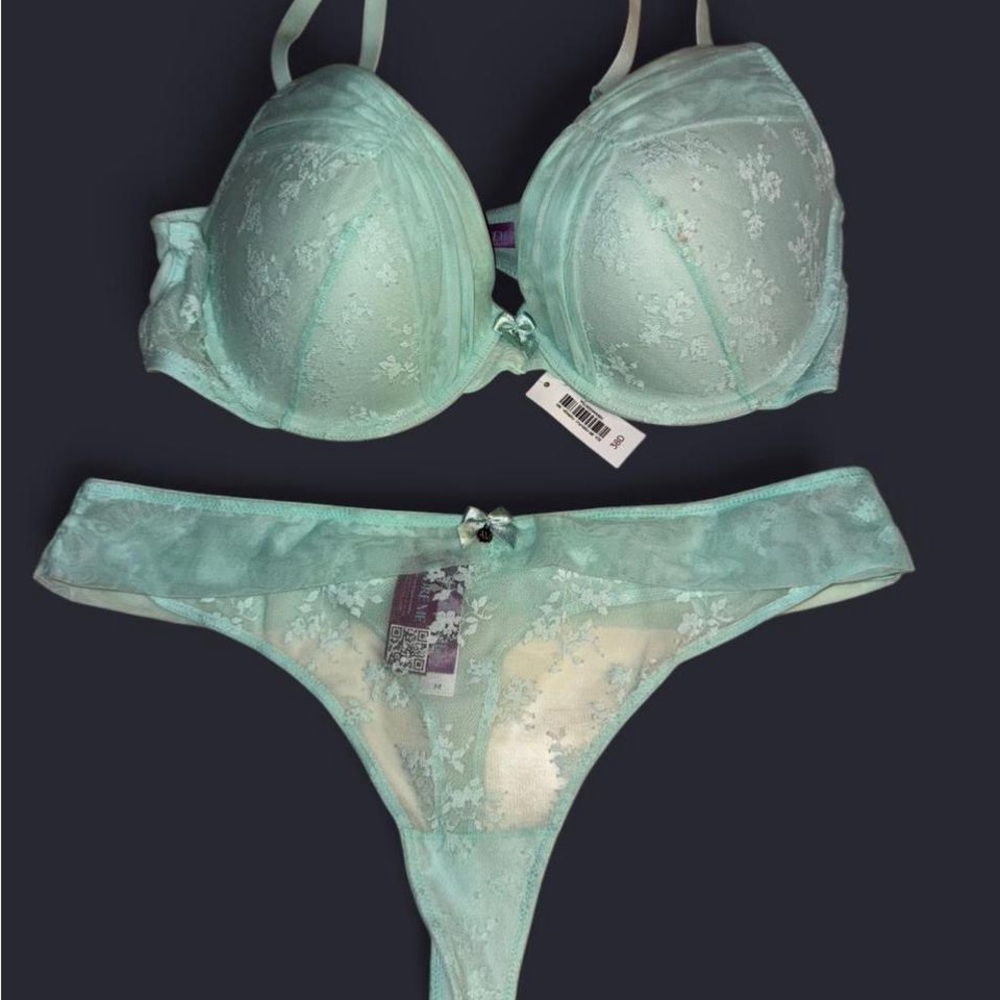 NWT Adore Me Mint Green Lace Bra Set, 38D, M